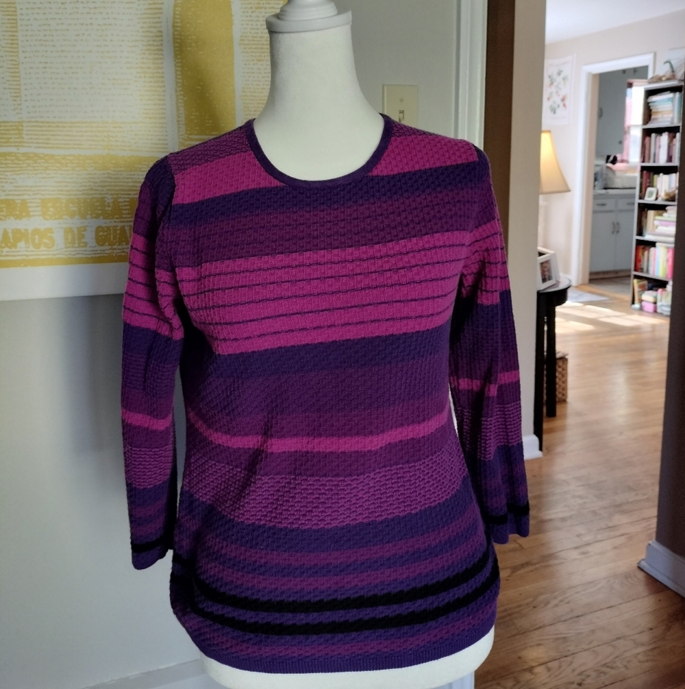 Vintage Liz Claiborne Purple and Pink Striped Sweater Cotton Blend